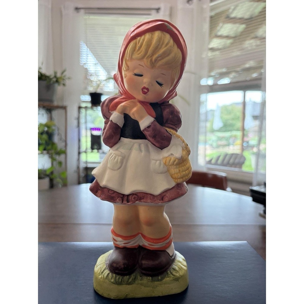 Vintage Mid-Century Little Red Riding Hood Ceramic Coin Bank Stopper Intact